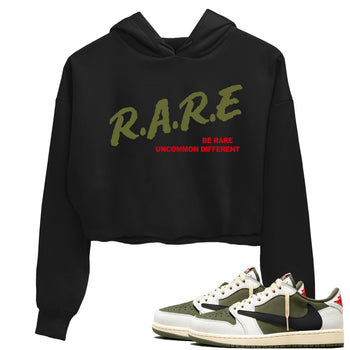 1s Travis Scott Medium Olive shirts to match jordans Be Rare Uncommon Different sneaker match tees Air Jordan 1 Travis Scott Medium Olive match shoes to clothes SNRT Sneaker Tees unisex cotton Black 1 crop tee