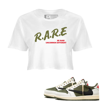 1s Travis Scott Medium Olive shirts to match jordans Be Rare Uncommon Different sneaker match tees Air Jordan 1 Travis Scott Medium Olive match shoes to clothes SNRT Sneaker Tees unisex cotton White 1 crop tee