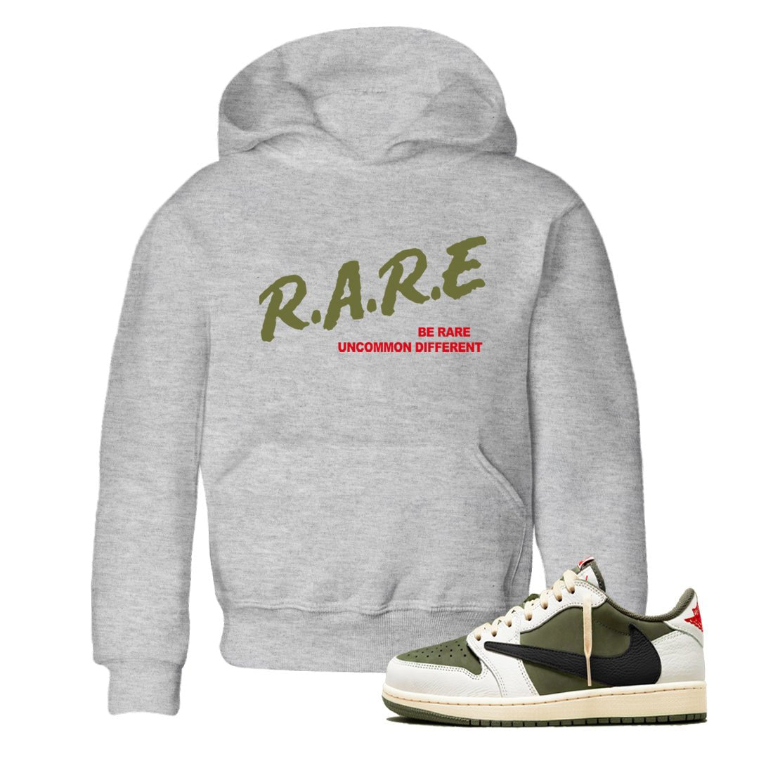 1s Travis Scott Medium Olive shirts to match jordans Be Rare Uncommon Different sneaker match tees Air Jordan 1 Travis Scott Medium Olive match shoes to clothes SNRT Sneaker Tees Youth Baby Heather Grey 1 tee