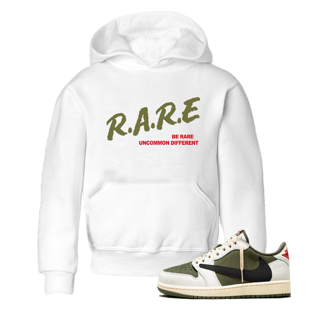 1s Travis Scott Medium Olive shirts to match jordans Be Rare Uncommon Different sneaker match tees Air Jordan 1 Travis Scott Medium Olive match shoes to clothes SNRT Sneaker Tees Youth Baby White 1 tee