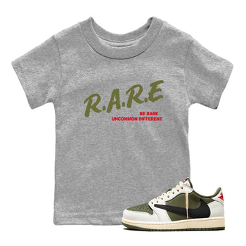 1s Travis Scott Medium Olive shirts to match jordans Be Rare Uncommon Different sneaker match tees Air Jordan 1 Travis Scott Medium Olive match shoes to clothes SNRT Sneaker Tees Youth Baby Heather Grey 1 tee