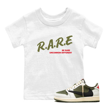 1s Travis Scott Medium Olive shirts to match jordans Be Rare Uncommon Different sneaker match tees Air Jordan 1 Travis Scott Medium Olive match shoes to clothes SNRT Sneaker Tees Youth Baby White 1 tee