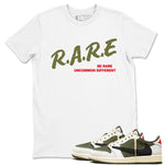 1s Travis Scott Medium Olive shirts to match jordans Be Rare Uncommon Different sneaker match tees Air Jordan 1 Travis Scott Medium Olive match shoes to clothes SNRT Sneaker Tees unisex cotton White 1 shirts