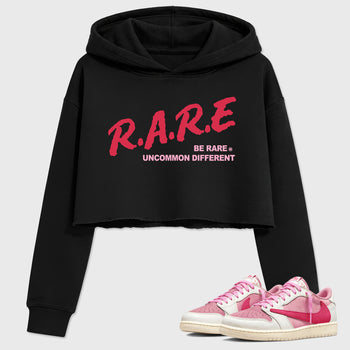 Perfect Sneakerhead Fashion Outfits – Sneaker Tees To Match Air Jordan 1 Low OG x Travis Scott Tropical Pink Shoes – Be Rare Uncommon Different Graphic Crop Top Black 1