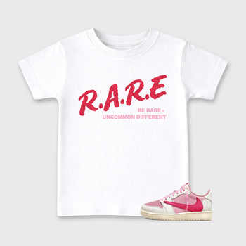 Perfect Sneakerhead Fashion Outfits – Sneaker Tees To Match Air Jordan 1 Low OG x Travis Scott Tropical Pink Shoes – Be Rare Uncommon Different Kids Graphic T-Shirt White 1