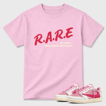 Perfect Sneakerhead Fashion Outfits – Sneaker Tees To Match Air Jordan 1 Low OG x Travis Scott Tropical Pink Shoes – Be Rare Uncommon Different Graphic Tee Pink 1