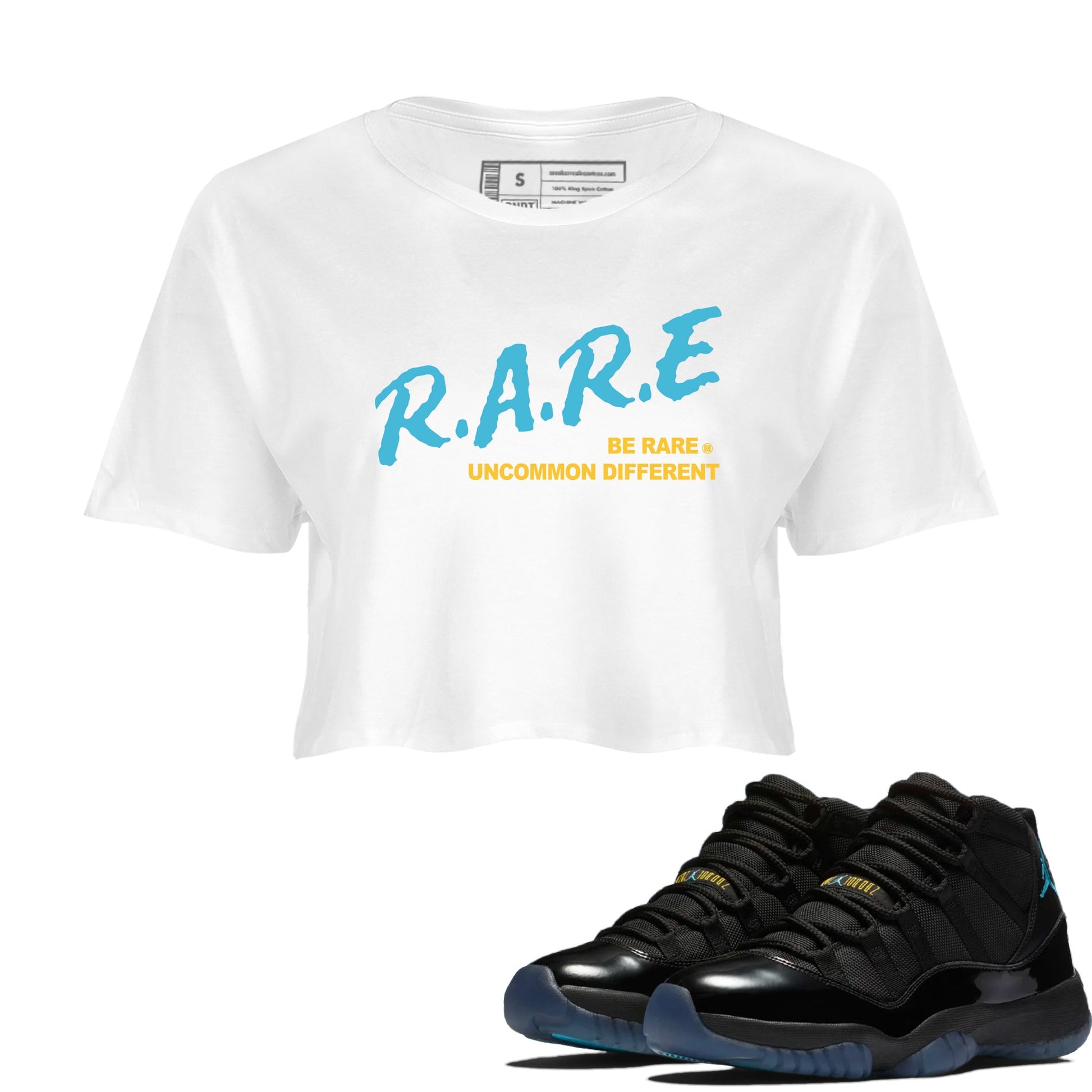 Sneaker match tees – Sneaker Tees To Match Air Jordan 11 Gamma Shoes – Be Rare Uncommon Different Crop T-Shirt White 1