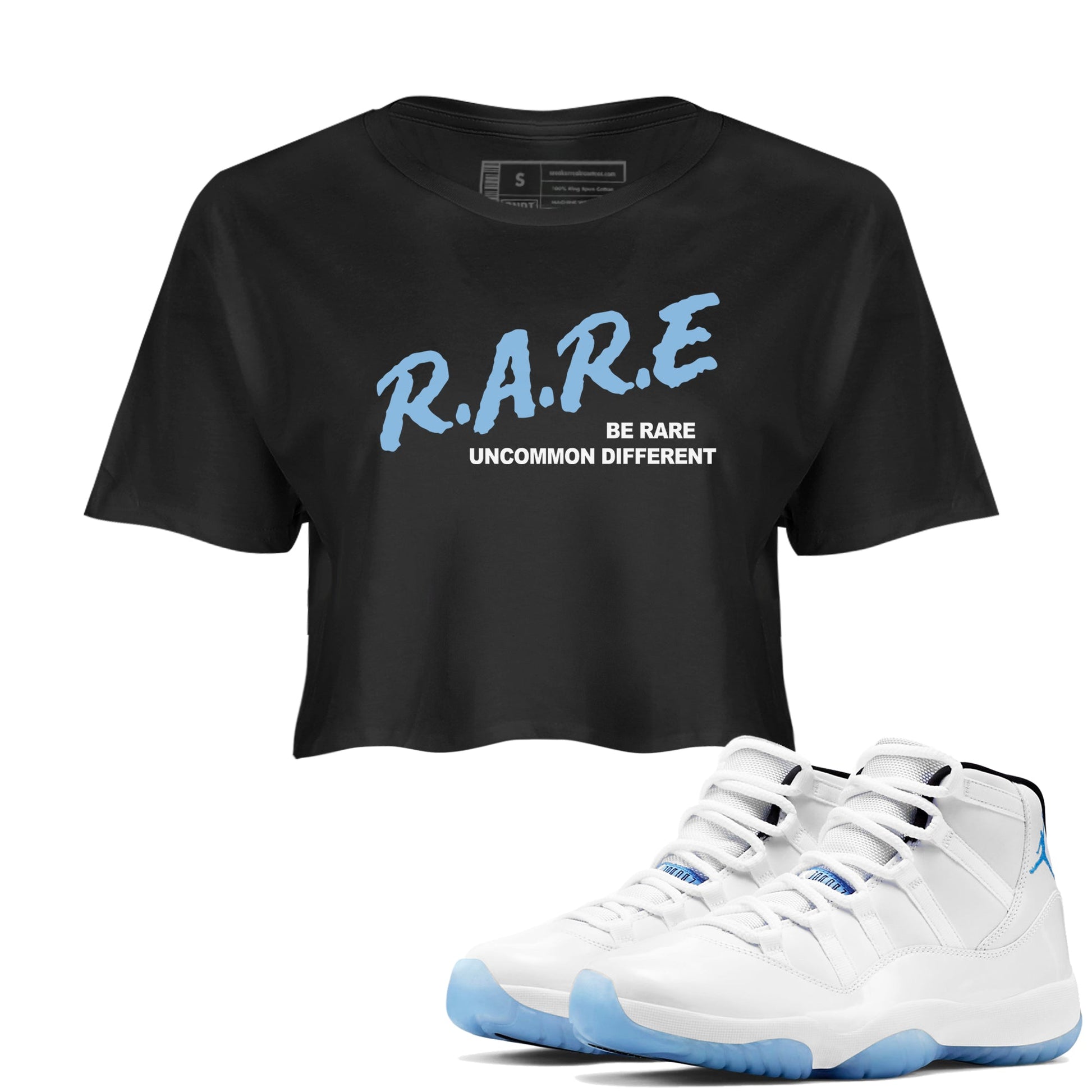 11s Legend Blue shirts to match jordans Be Rare Uncommon Different sneaker match tees Air Jordan 11 Legend Blue match shoes to clothes SNRT Sneaker Tees unisex cotton Black 1 crop tee