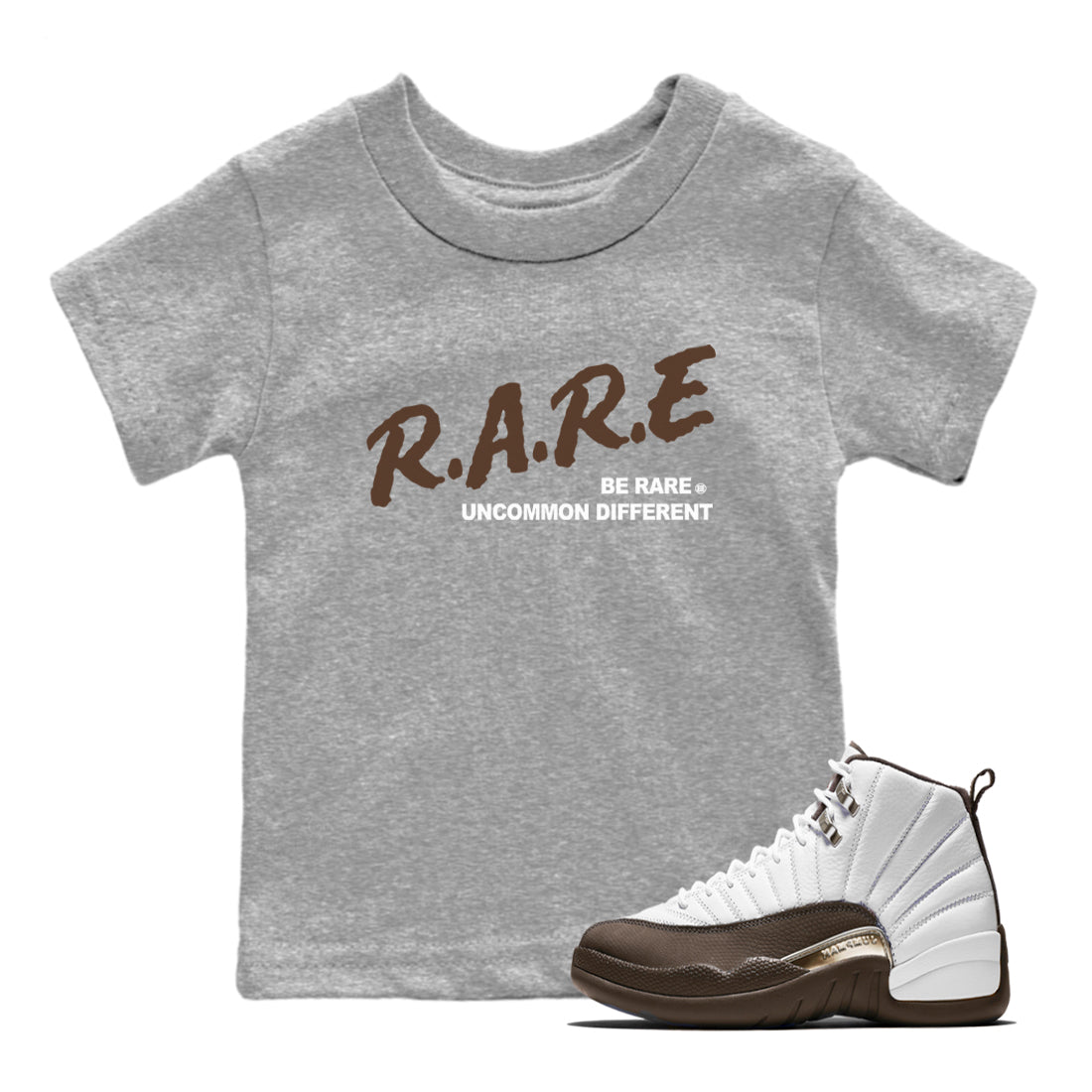 12s Baroque Brown shirts to match jordans Be Rare Uncommon Different sneaker match tees Air Jordan 12 Baroque Brown match shoes to clothes SNRT Sneaker Tees Youth Baby Heather Grey 1 tee