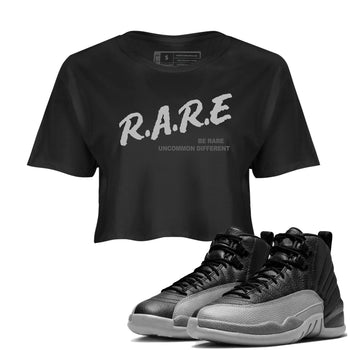 12s Black Wolf Grey shirts to match jordans Be Rare Uncommon Different sneaker match tees Air Jordan 12 Black Wolf Grey match shoes to clothes SNRT Sneaker Tees unisex cotton Black 1 crop tee