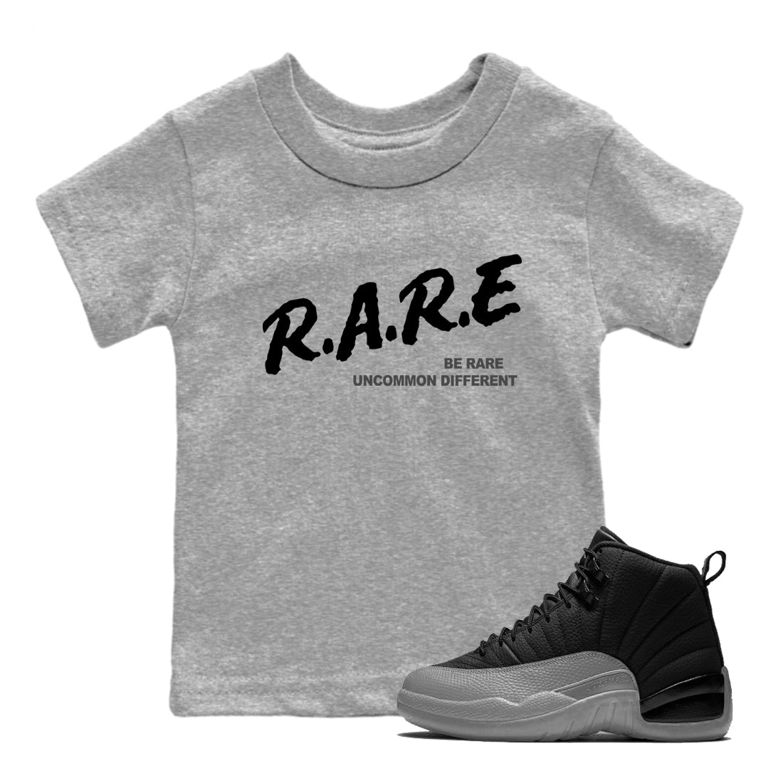 12s Black Wolf Grey shirts to match jordans Be Rare Uncommon Different sneaker match tees Air Jordan 12 Black Wolf Grey match shoes to clothes SNRT Sneaker Tees Youth Baby Heather Grey 1 tee