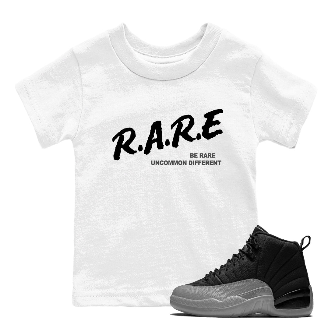 12s Black Wolf Grey shirts to match jordans Be Rare Uncommon Different sneaker match tees Air Jordan 12 Black Wolf Grey match shoes to clothes SNRT Sneaker Tees Youth Baby White 1 tee