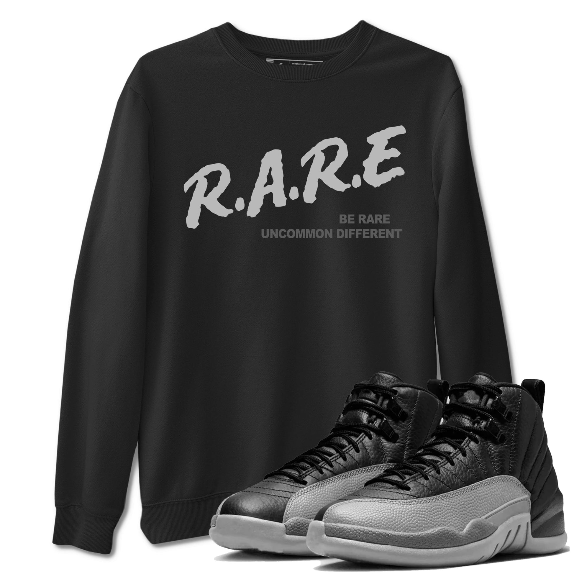 12s Black Wolf Grey shirts to match jordans Be Rare Uncommon Different sneaker match tees Air Jordan 12 Black Wolf Grey match shoes to clothes SNRT Sneaker Tees unisex cotton Black 1 shirts