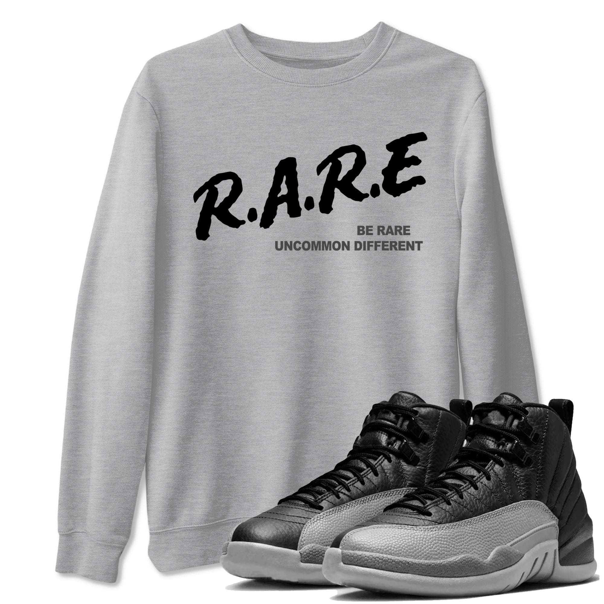 12s Black Wolf Grey shirts to match jordans Be Rare Uncommon Different sneaker match tees Air Jordan 12 Black Wolf Grey match shoes to clothes SNRT Sneaker Tees unisex cotton Heather Grey 1 shirts