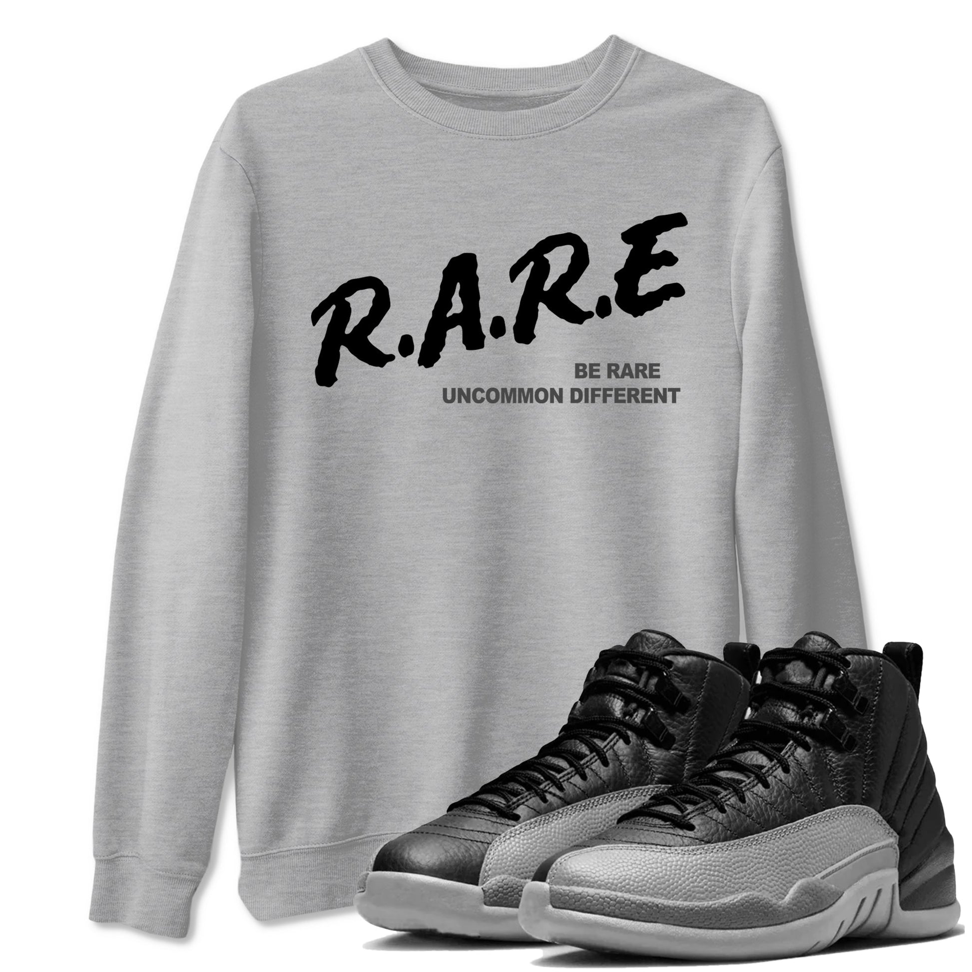 12s Black Wolf Grey shirts to match jordans Be Rare Uncommon Different sneaker match tees Air Jordan 12 Black Wolf Grey match shoes to clothes SNRT Sneaker Tees unisex cotton Heather Grey 1 shirts