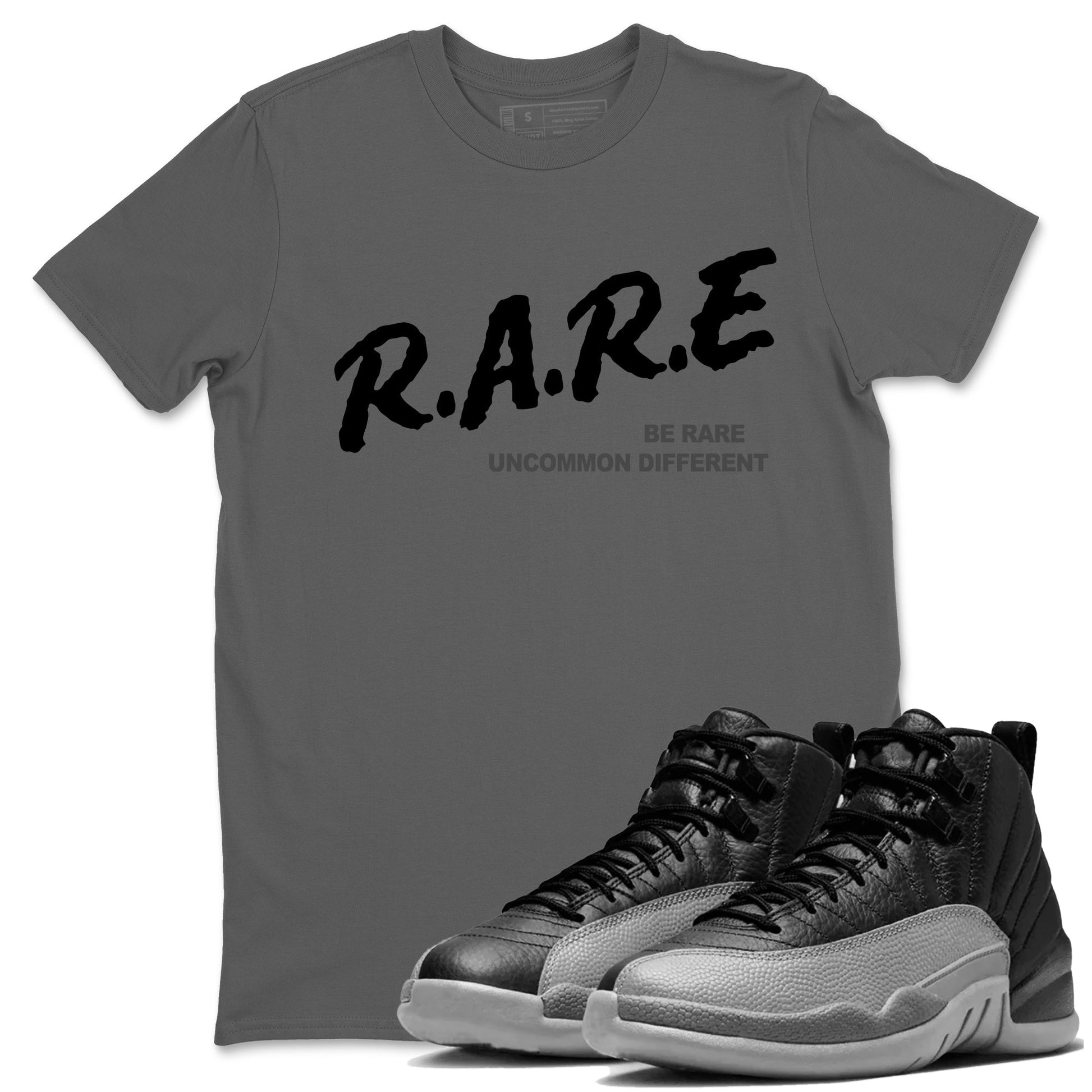 12s Black Wolf Grey shirts to match jordans Be Rare Uncommon Different sneaker match tees Air Jordan 12 Black Wolf Grey match shoes to clothes SNRT Sneaker Tees unisex cotton Cool Grey 1 shirts