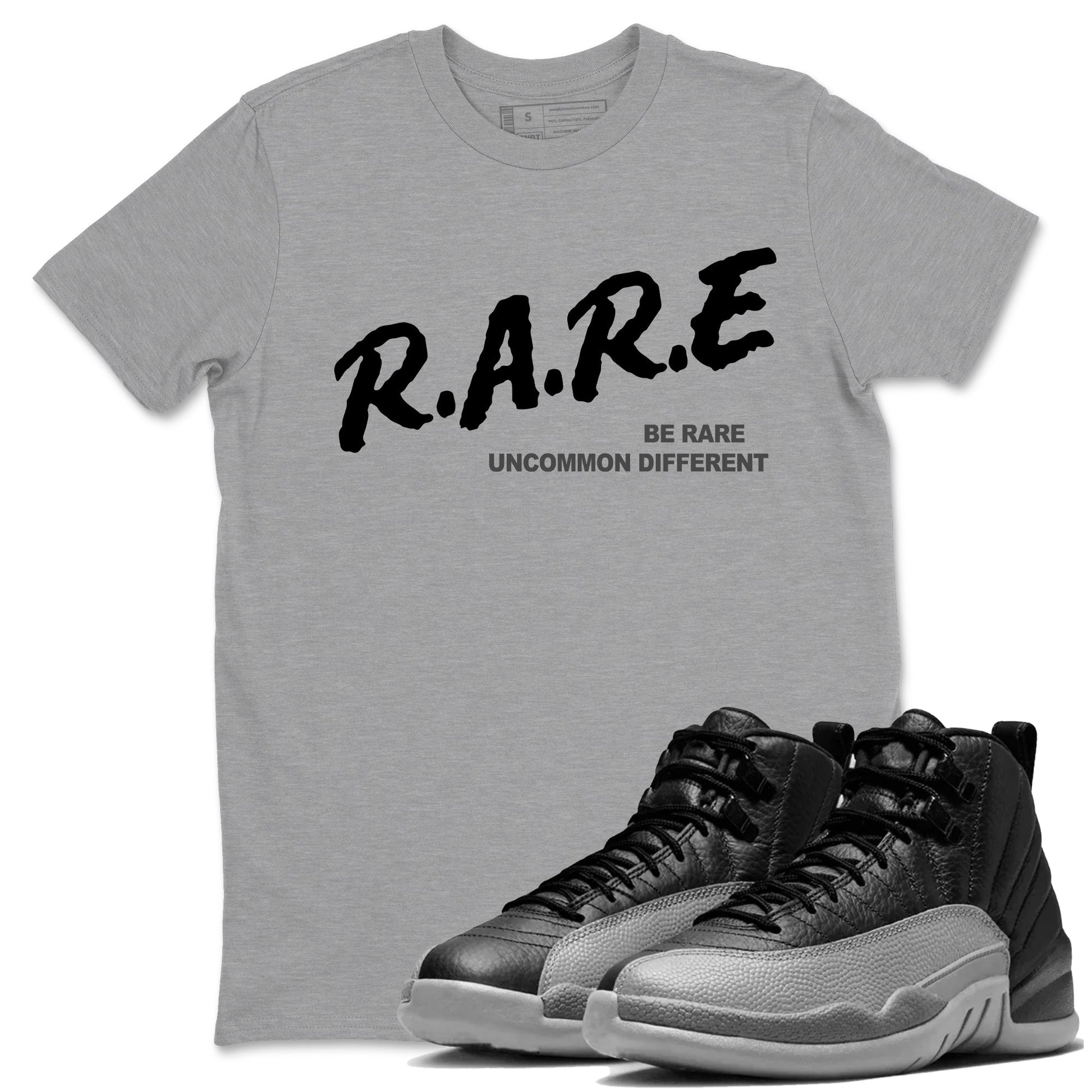 12s Black Wolf Grey shirts to match jordans Be Rare Uncommon Different sneaker match tees Air Jordan 12 Black Wolf Grey match shoes to clothes SNRT Sneaker Tees unisex cotton Heather Grey 1 shirts