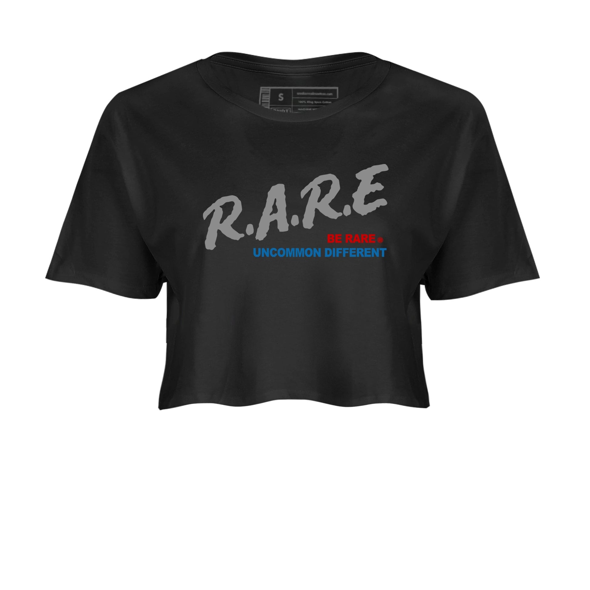 Be Rare Uncommon Different womens crop tee made to vibe with the Air Jordan 3 Rare Air sneakers — the perfect match in Black 2.