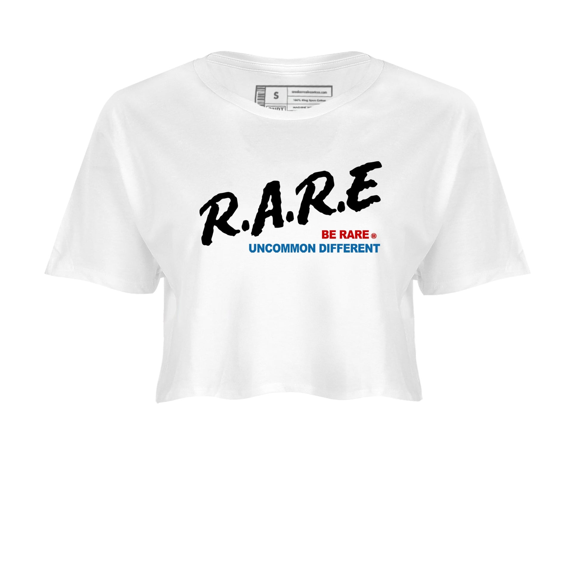 Be Rare Uncommon Different womens crop tee made to vibe with the Air Jordan 3 Rare Air sneakers — the perfect match in White 2.