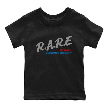 Be Rare Uncommon Different baby and kids t-shirt crafted for little sneakerheads to shine with the Air Jordan 3 Rare Air sneakers, displayed in Black 2.