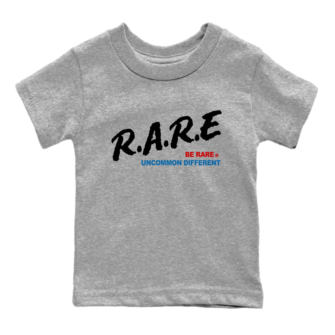 Be Rare Uncommon Different baby and kids t-shirt crafted for little sneakerheads to shine with the Air Jordan 3 Rare Air sneakers, displayed in Heather Grey 2.
