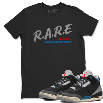 Be Rare Uncommon Different sneaker match t-shirt styled to complete your fit with the Air Jordan 3 Rare Air sneakers, shown in Black 1.
