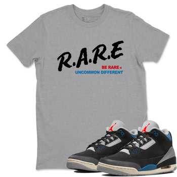 Be Rare Uncommon Different sneaker match t-shirt styled to complete your fit with the Air Jordan 3 Rare Air sneakers, shown in Heather Grey 1.