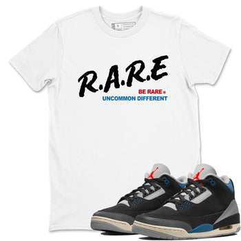 Be Rare Uncommon Different sneaker match t-shirt styled to complete your fit with the Air Jordan 3 Rare Air sneakers, shown in White 1.