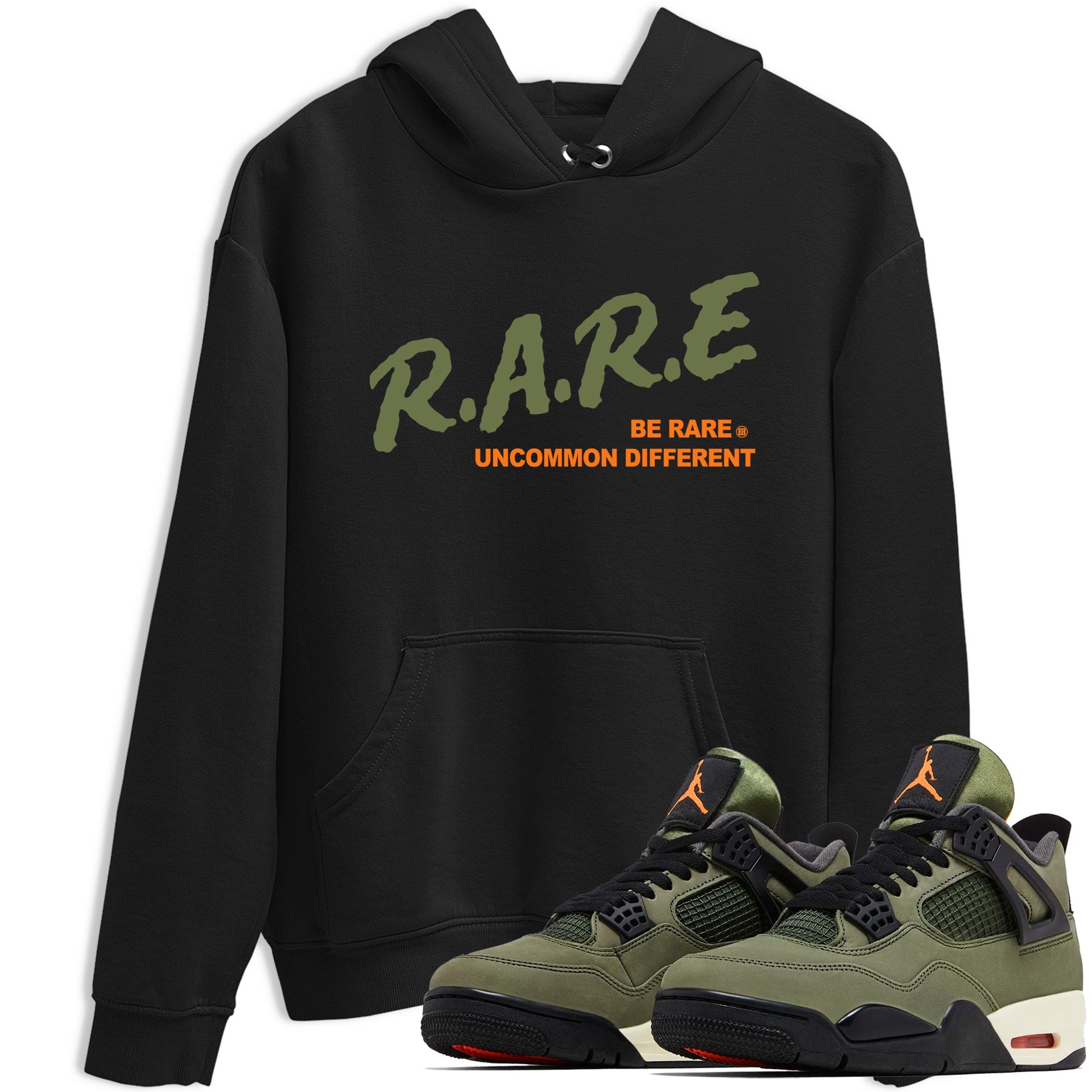 Sneaker match tees – Sneaker Tees To Match Undefeated inspired colorways Air Jordan 4 OG Olive Shoes  – Be Rare Uncommon Different Tee Black 1