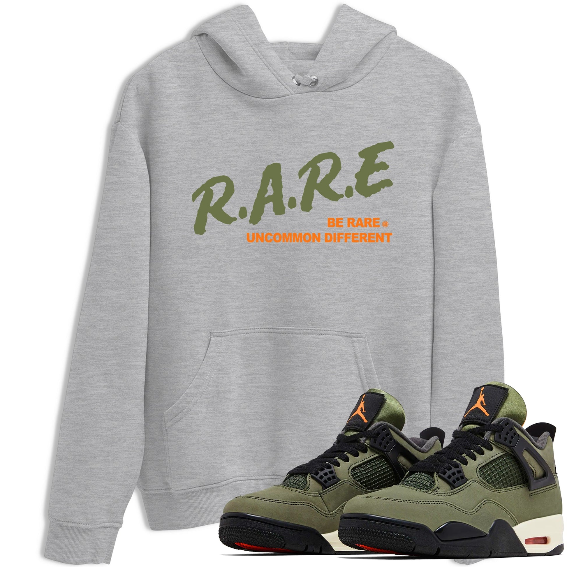 Sneaker match tees – Sneaker Tees To Match Undefeated inspired colorways Air Jordan 4 OG Olive Shoes  – Be Rare Uncommon Different Tee Heather Grey 1
