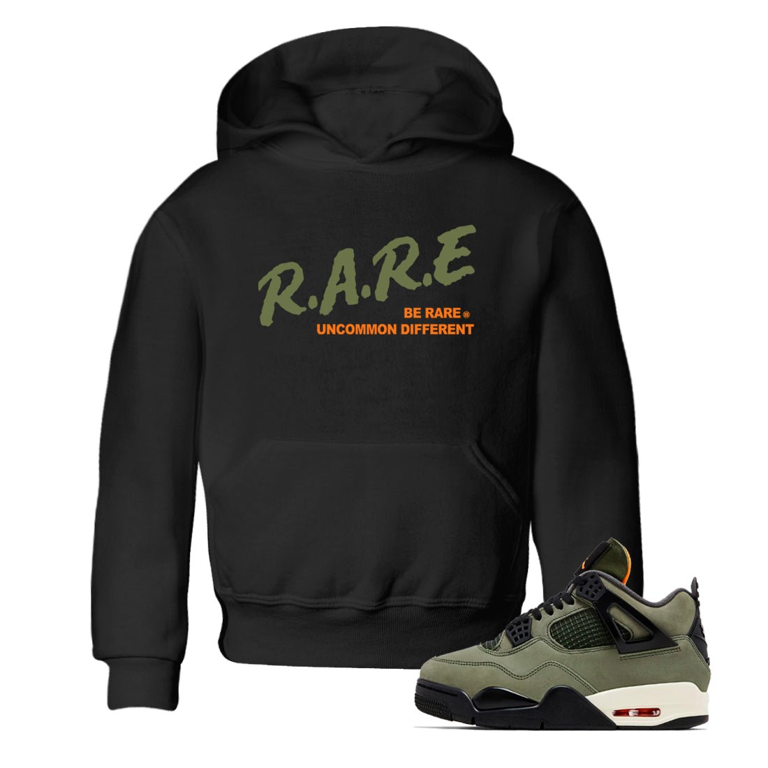 Sneaker match tees – Sneaker Tees To Match Undefeated inspired colorways Air Jordan 4 OG Olive Shoes  – Be Rare Uncommon Different Kids T-Shirt Black 1