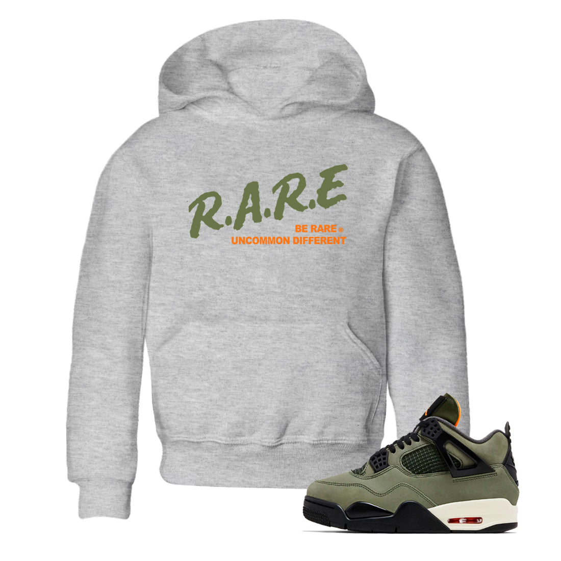 Sneaker match tees – Sneaker Tees To Match Undefeated inspired colorways Air Jordan 4 OG Olive Shoes  – Be Rare Uncommon Different Kids T-Shirt Heather Grey 1