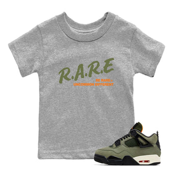 Sneaker match tees – Sneaker Tees To Match Undefeated inspired colorways Air Jordan 4 OG Olive Shoes  – Be Rare Uncommon Different Kids T-Shirt Heather Grey 1