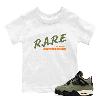 Sneaker match tees – Sneaker Tees To Match Undefeated inspired colorways Air Jordan 4 OG Olive Shoes  – Be Rare Uncommon Different Kids T-Shirt White 1