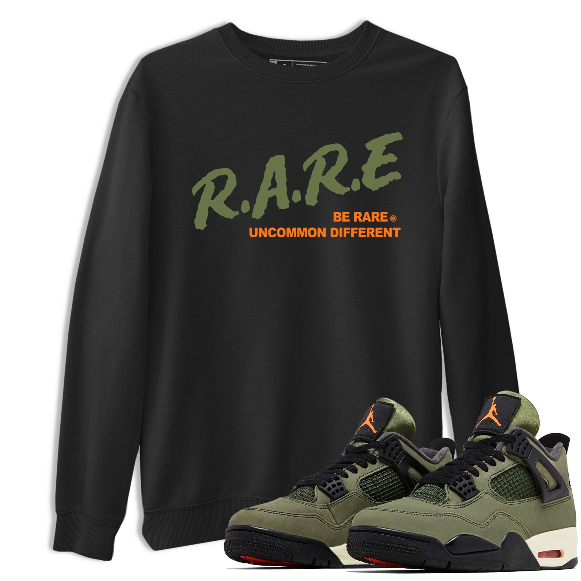 Sneaker match tees – Sneaker Tees To Match Undefeated inspired colorways Air Jordan 4 OG Olive Shoes  – Be Rare Uncommon Different Tee Black 1
