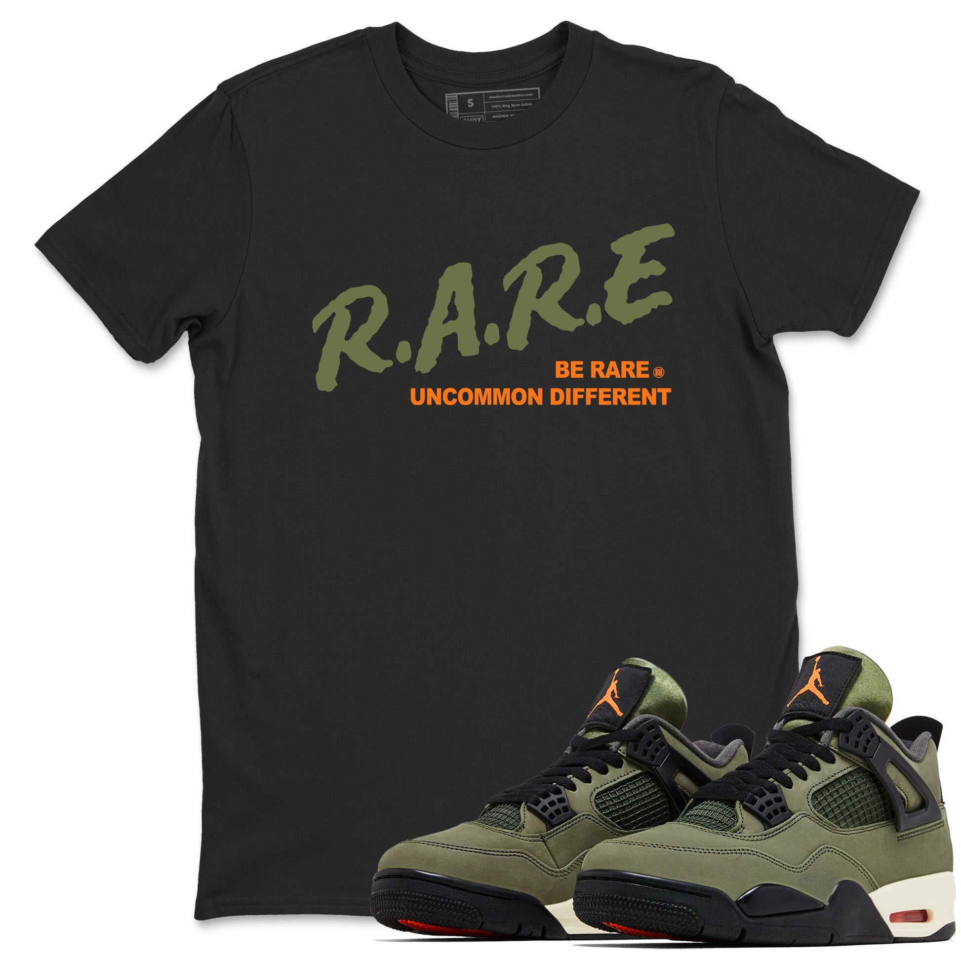 Sneaker match tees – Sneaker Tees To Match Undefeated inspired colorways Air Jordan 4 OG Olive Shoes  – Be Rare Uncommon Different Tee Black 1