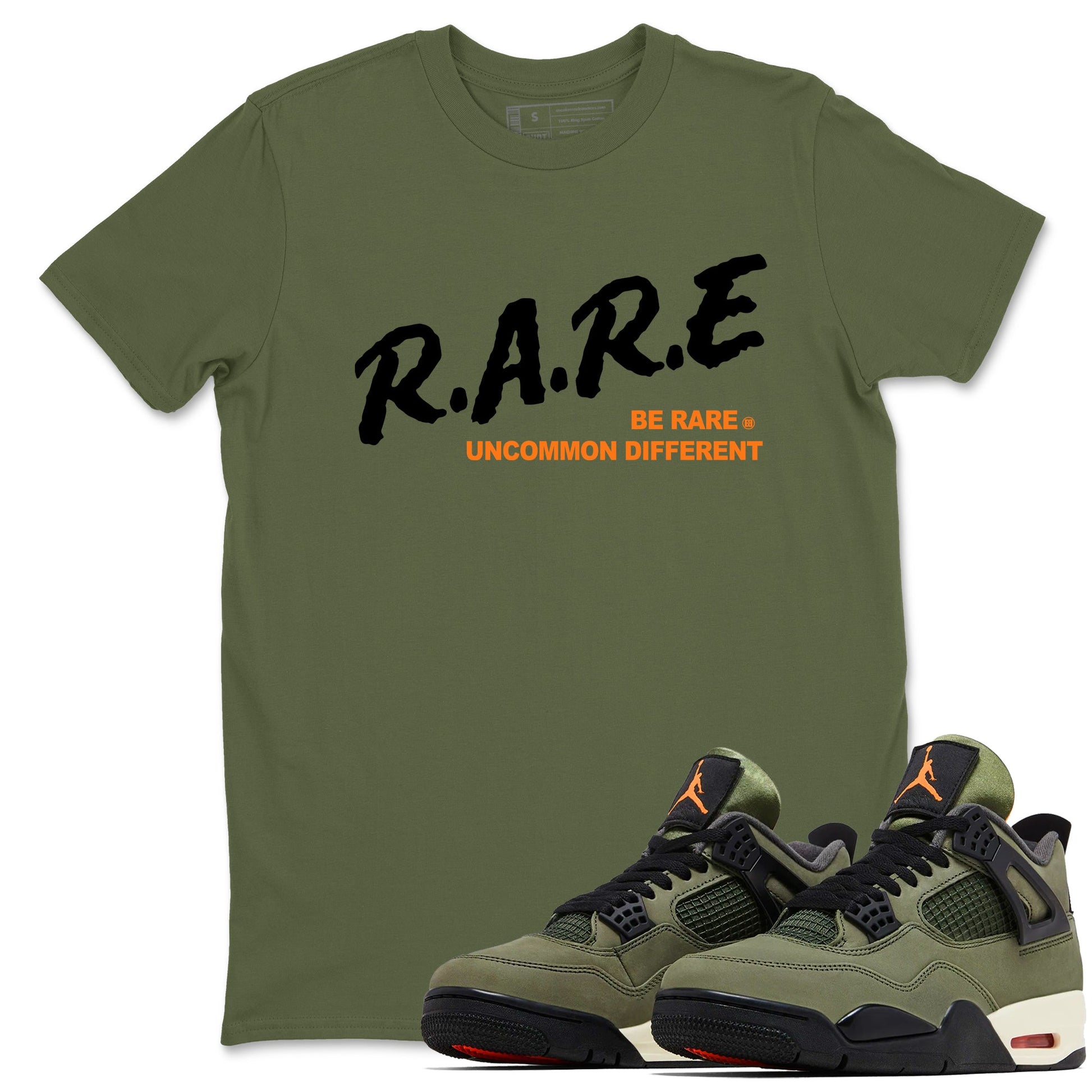 Sneaker match tees – Sneaker Tees To Match Undefeated inspired colorways Air Jordan 4 OG Olive Shoes  – Be Rare Uncommon Different Tee Military Green 1