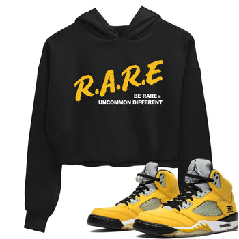 Sneaker match tees – Sneaker Tees To Match Jordan 5 Varsity Maize and Wolf Grey Shoes – Be Rare Uncommon Different Crop T-Shirt Black 1