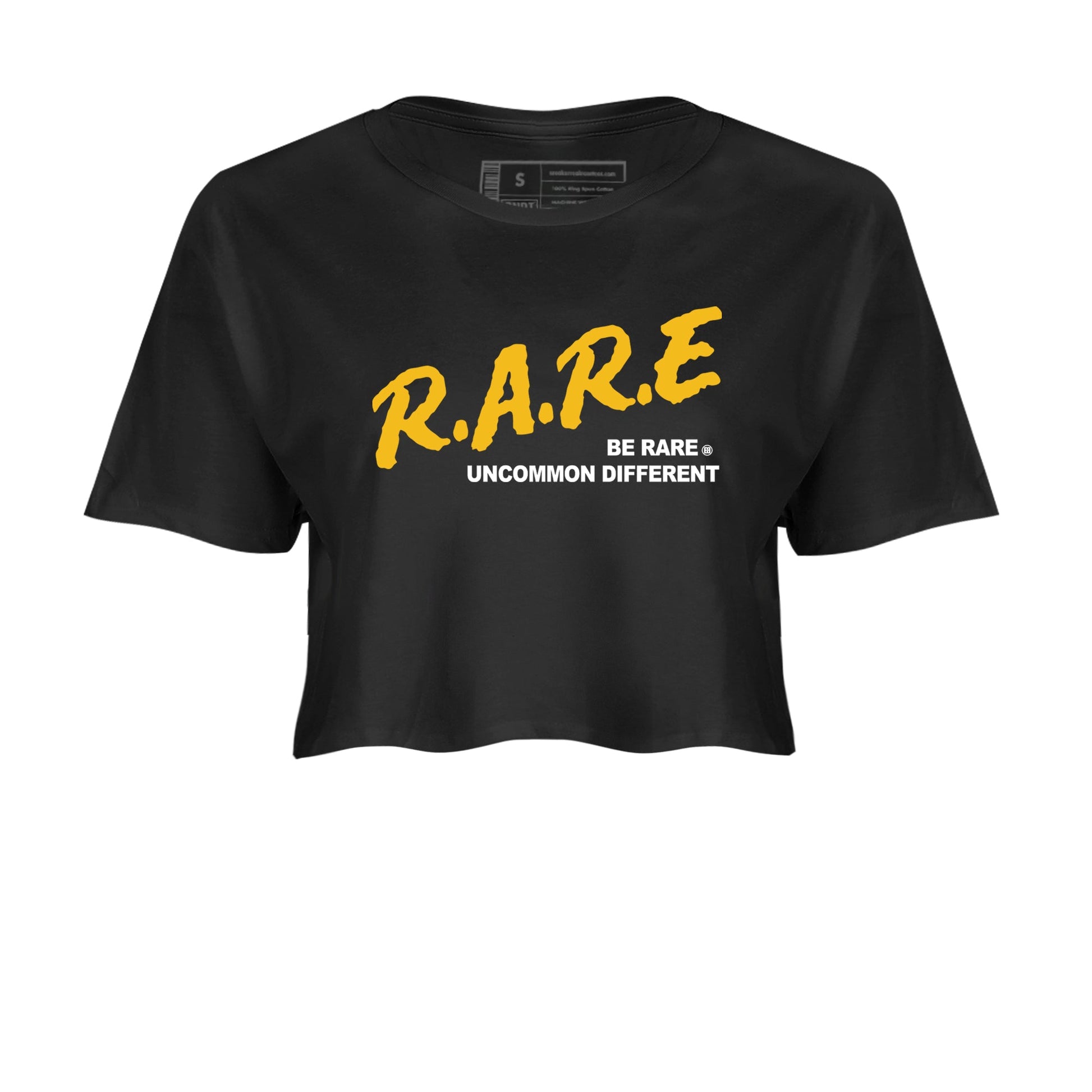Sneaker match tees – Sneaker Tees To Match Jordan 5 Varsity Maize and Wolf Grey Shoes – Be Rare Uncommon Different Crop T-Shirt Black 2