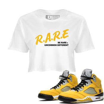 Sneaker match tees – Sneaker Tees To Match Jordan 5 Varsity Maize and Wolf Grey Shoes – Be Rare Uncommon Different Crop T-Shirt White 1