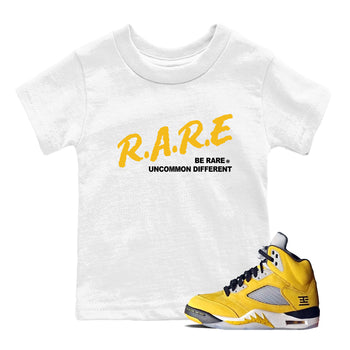 Sneaker match tees – Sneaker Tees To Match Jordan 5 Varsity Maize and Wolf Grey Shoes – Be Rare Uncommon Different Kids T-Shirt White 1