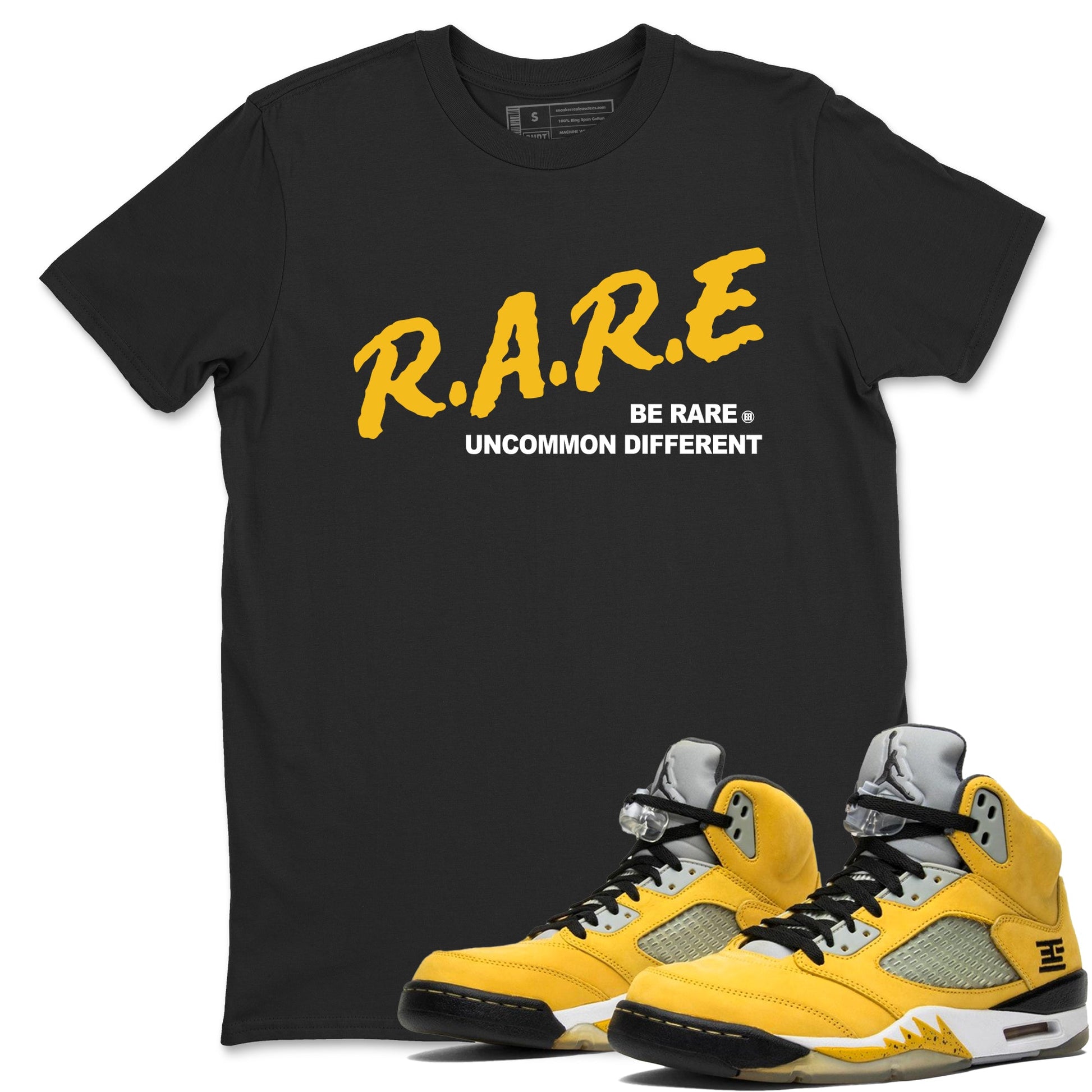 Sneaker match tees – Sneaker Tees To Match Jordan 5 Varsity Maize and Wolf Grey Shoes – Be Rare Uncommon Different Tee Black 1