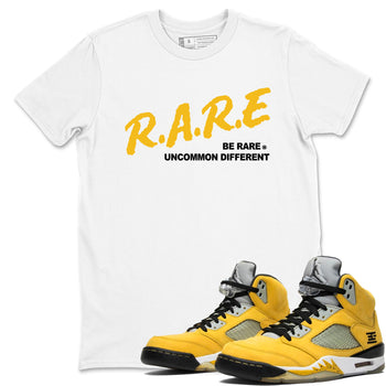 Sneaker match tees – Sneaker Tees To Match Jordan 5 Varsity Maize and Wolf Grey Shoes – Be Rare Uncommon Different Tee White 1