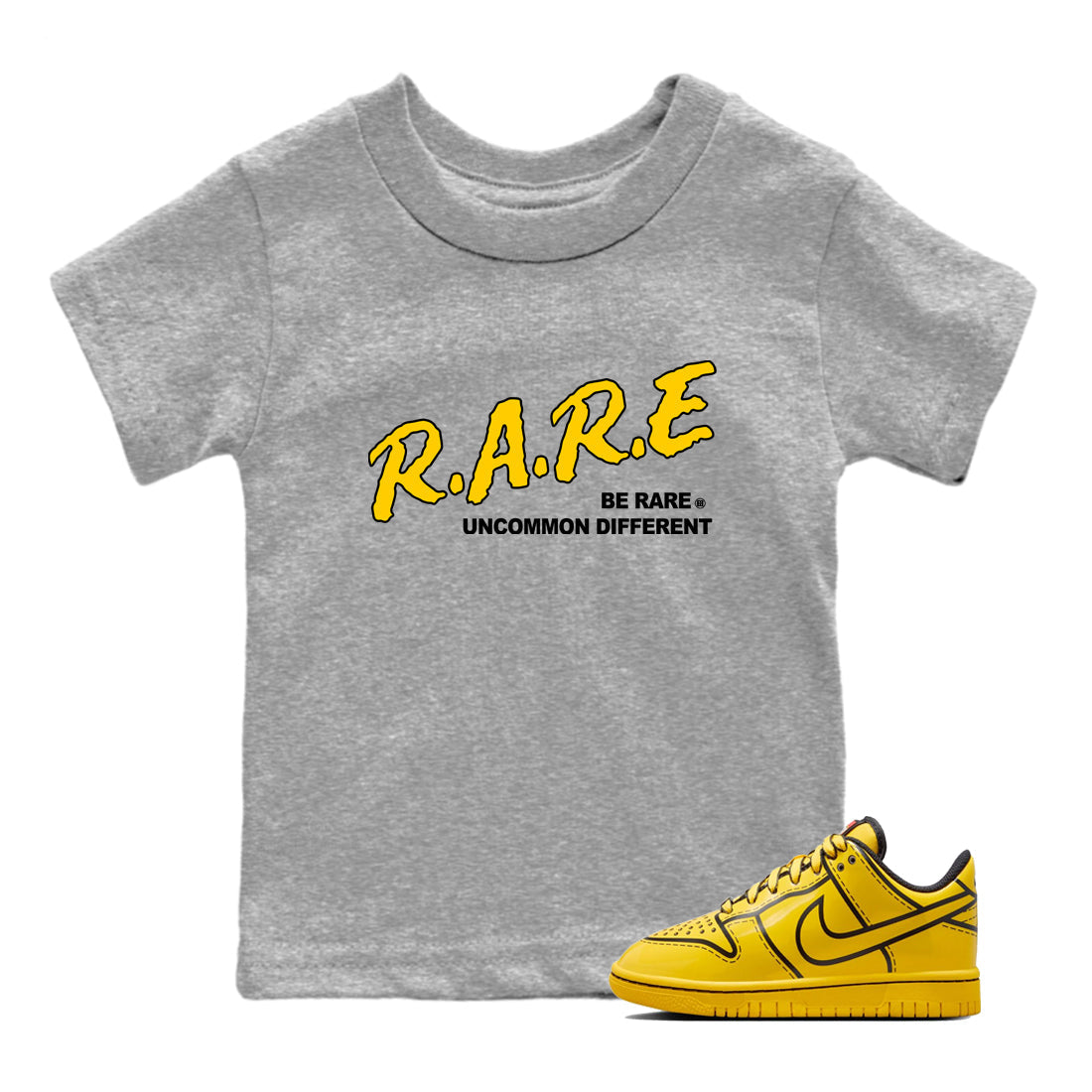 Best Christmas gifts for sneakerheads  – Sneaker Tees To Match Dunk Tour Yellow Sneakers – Be Rare Uncommon Different Kids T-Shirt Heather Grey 1