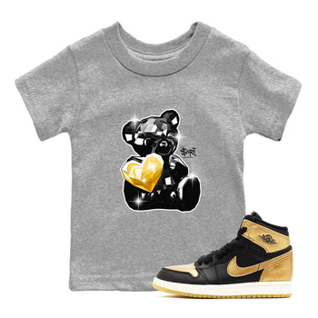 1s Black Metallic Gold shirts to match jordans Bear Germ sneaker match tees Jordan 1 High OG Black and Gold SNRT Sneaker Tees streetwear brand Baby and Youth Heather Grey 1 cotton tee