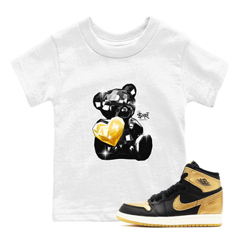 1s Black Metallic Gold shirts to match jordans Bear Germ sneaker match tees Jordan 1 High OG Black and Gold SNRT Sneaker Tees streetwear brand Baby and Youth White 1 cotton tee