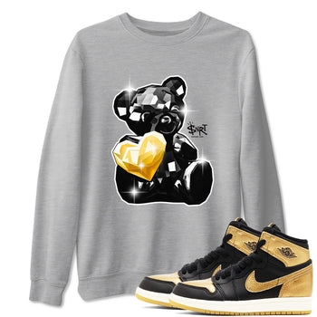 1s Black Metallic Gold shirts to match jordans Bear Germ sneaker match tees Jordan 1 High OG Black and Gold SNRT Sneaker Tees streetwear brand Heather Grey 1 unisex cotton tee