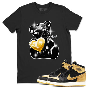 1s Black Metallic Gold shirts to match jordans Bear Germ sneaker match tees Jordan 1 High OG Black and Gold SNRT Sneaker Tees streetwear brand Black 1 unisex cotton tee