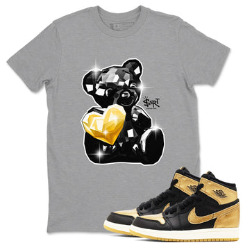 1s Black Metallic Gold shirts to match jordans Bear Germ sneaker match tees Jordan 1 High OG Black and Gold SNRT Sneaker Tees streetwear brand Heather Grey 1 unisex cotton tee