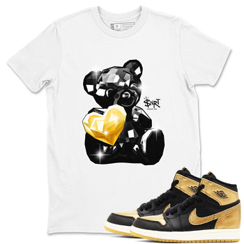 1s Black Metallic Gold shirts to match jordans Bear Germ sneaker match tees Jordan 1 High OG Black and Gold SNRT Sneaker Tees streetwear brand White 1 unisex cotton tee